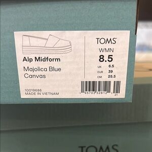 TOMS Majolica Blue Canvas Alp Midform Shoes